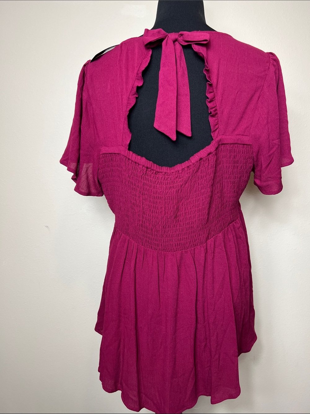 Torrid Magenta Smocked V-Neck Top - Picture 3 of 5